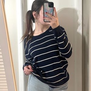 navy stripe knit crewneck perfect pullover sweater XL